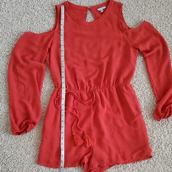 🍊 Naked Zebra Cold Shoulder Romper Red / Orange Open Back - Picture 3 of 6